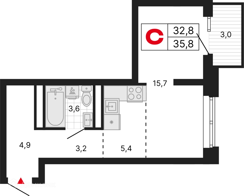 Студия 35.8 м² Бестселлер