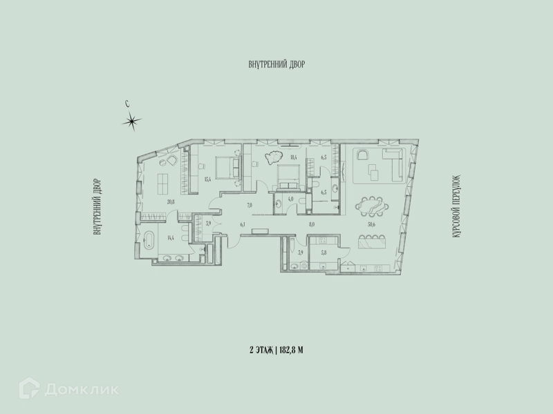 2-комнатная квартира 179.6 м² Аннабель