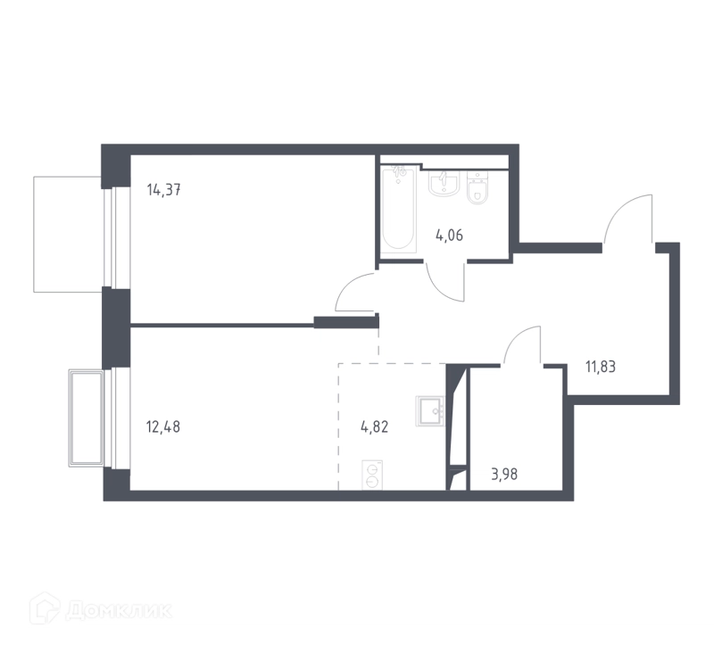 1-комнатная квартира 51.5 м² Долина Яузы