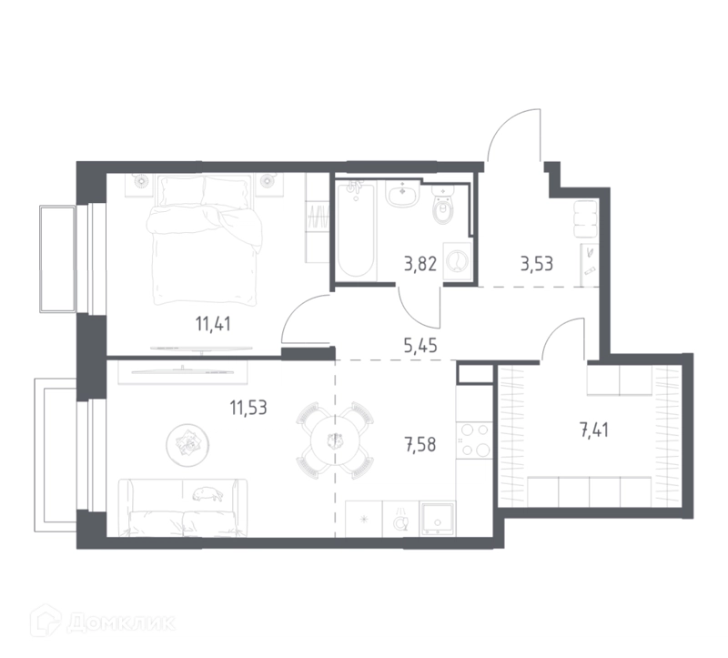 1-комнатная квартира 50.73 м² Долина Яузы