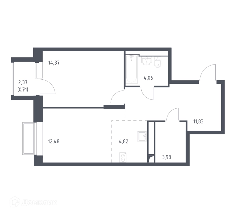 1-комнатная квартира 52.1 м² Долина Яузы