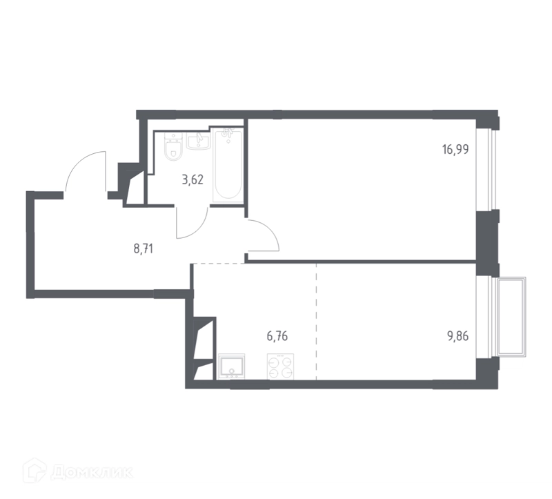 1-комнатная квартира 45.9 м² Долина Яузы