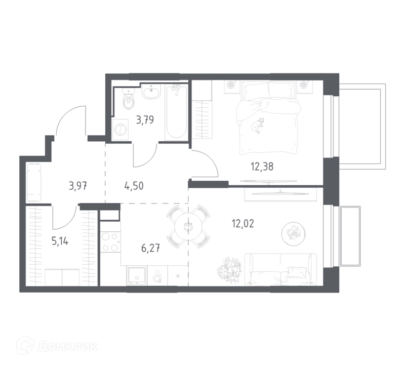 1-комнатная квартира 48.07 м² Долина Яузы