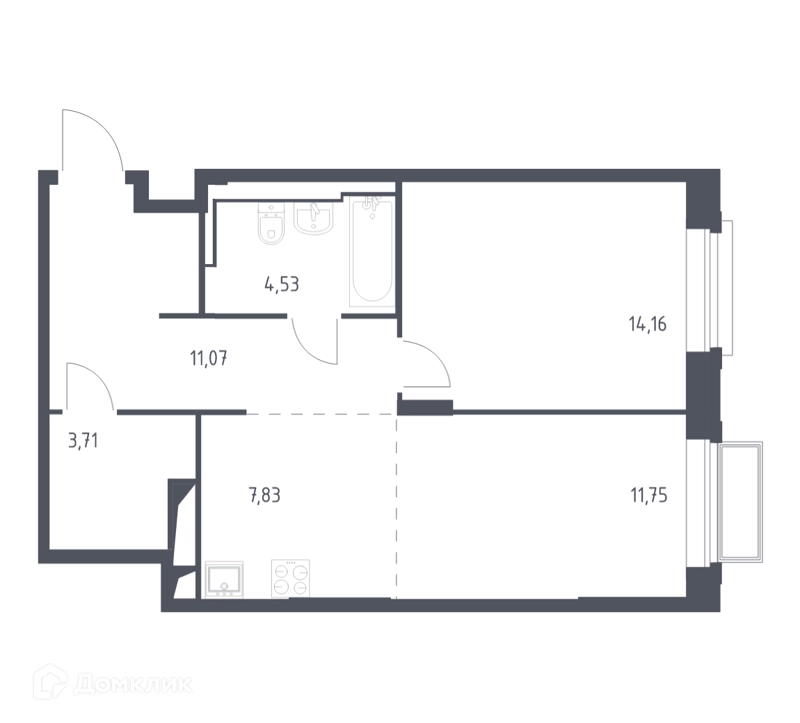 1-комнатная квартира 53 м² Долина Яузы