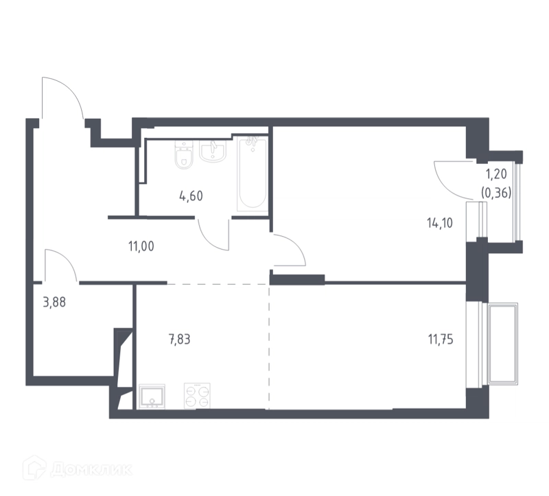 1-комнатная квартира 53.7 м² Долина Яузы