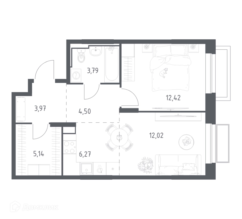 1-комнатная квартира 48.11 м² Долина Яузы