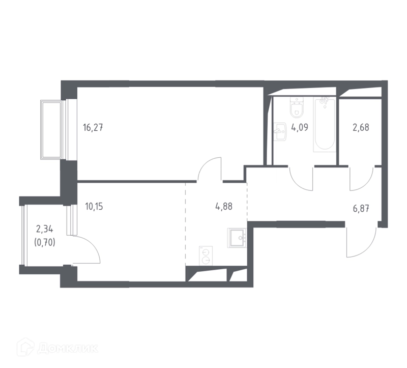 1-комнатная квартира 45.8 м² Долина Яузы