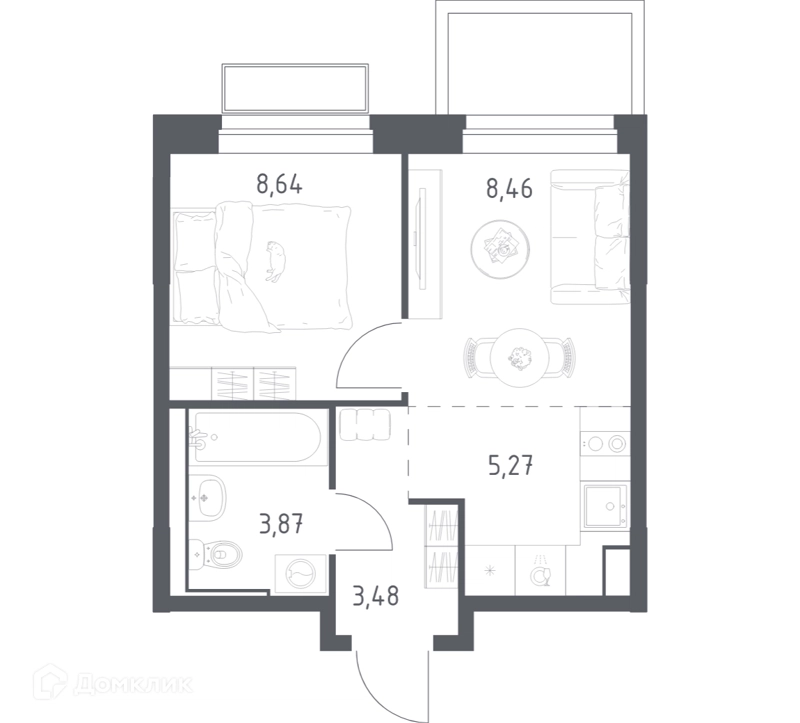 1-комнатная квартира 29.72 м² Долина Яузы