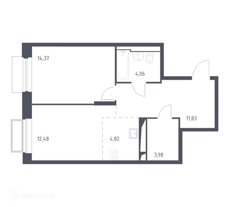 1-комнатная квартира 51.1 м² Долина Яузы