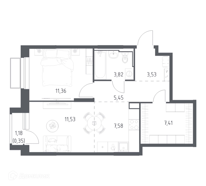 1-комнатная квартира 51.03 м² Долина Яузы