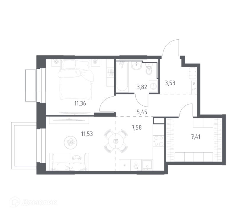 1-комнатная квартира 50.68 м² Долина Яузы