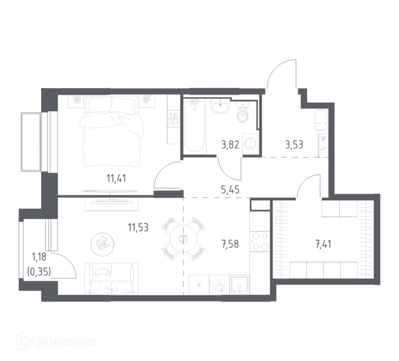 1-комнатная квартира 51.08 м² Долина Яузы