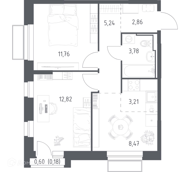 2-комнатная квартира 48.32 м² Долина Яузы