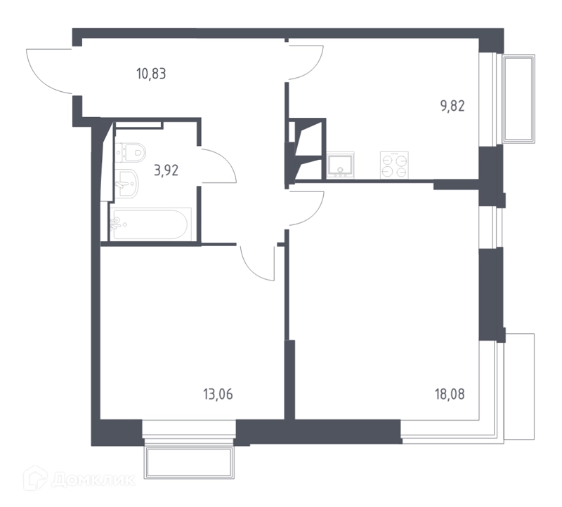 2-комнатная квартира 55.9 м² Долина Яузы
