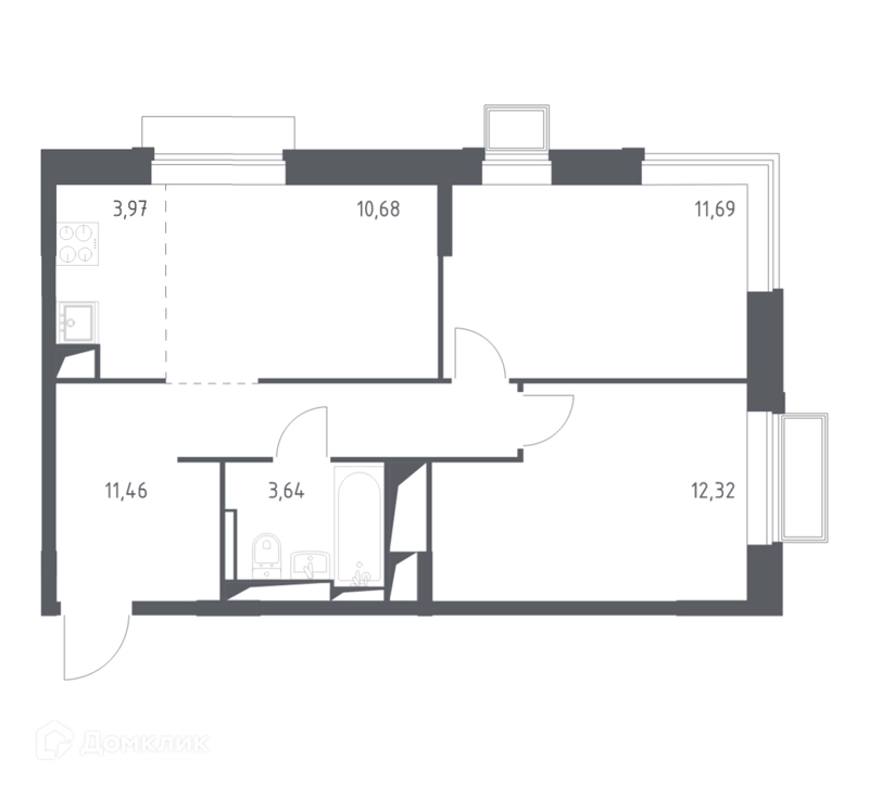 2-комнатная квартира 53.8 м² Долина Яузы