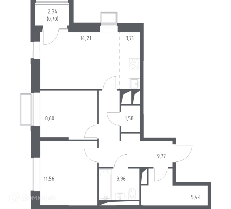 2-комнатная квартира 59.7 м² Долина Яузы