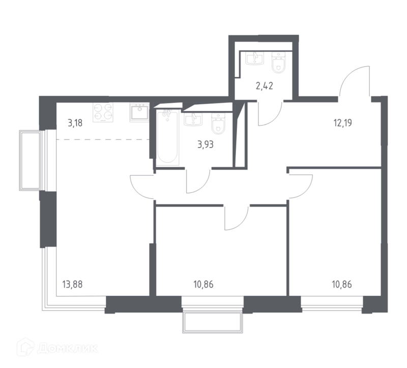 2-комнатная квартира 57.4 м² Долина Яузы