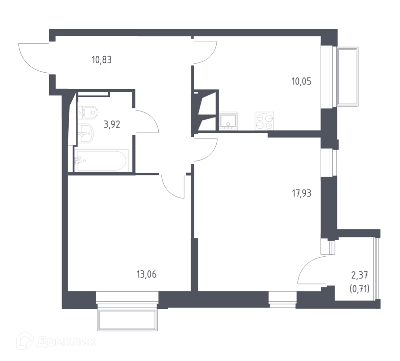 2-комнатная квартира 56.5 м² Долина Яузы
