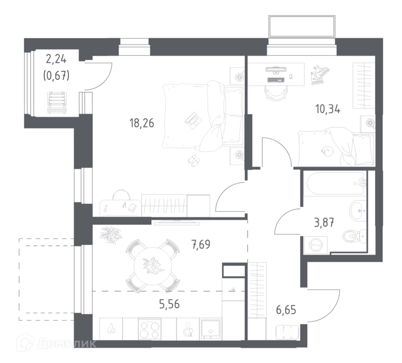 2-комнатная квартира 53.04 м² Долина Яузы