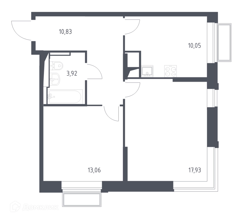 2-комнатная квартира 55.8 м² Долина Яузы