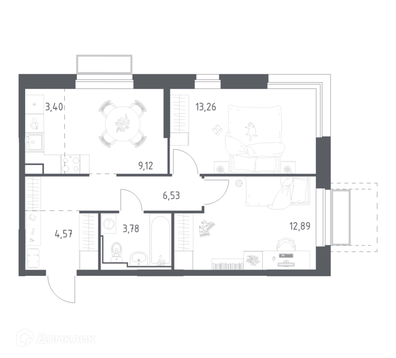 2-комнатная квартира 53.55 м² Долина Яузы