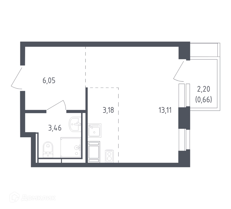 Студия 26.3 м² Пятницкие Луга