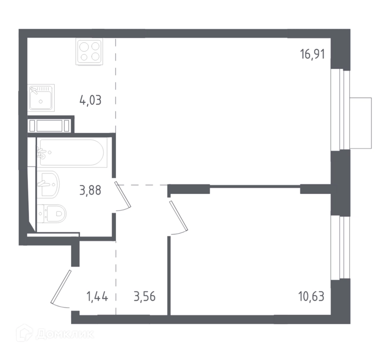 1-комнатная квартира 40.4 м² Пятницкие Луга
