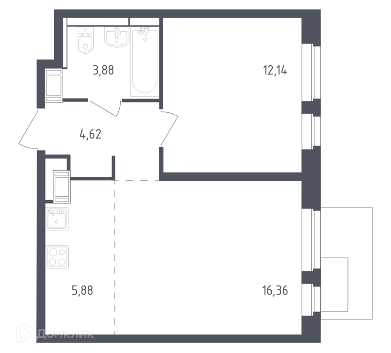 1-комнатная квартира 42.2 м² Пятницкие Луга
