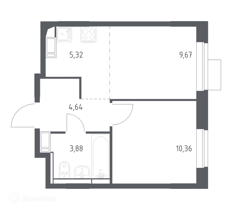 1-комнатная квартира 33.87 м² Пятницкие Луга