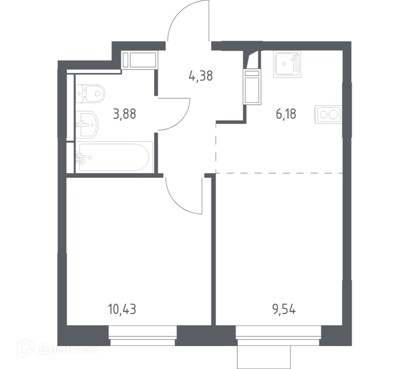 1-комнатная квартира 34.41 м² Пятницкие Луга