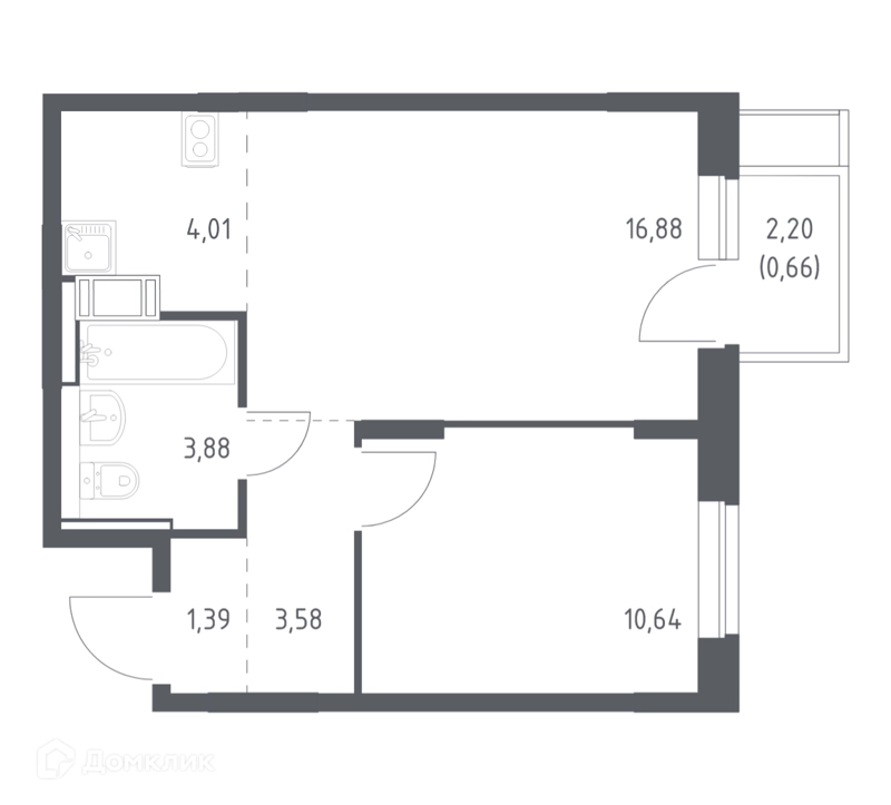1-комнатная квартира 41.04 м² Пятницкие Луга