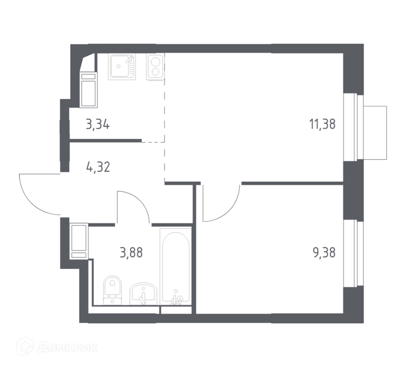 1-комнатная квартира 32.3 м² Пятницкие Луга