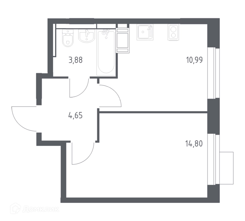 1-комнатная квартира 34.32 м² Пятницкие Луга