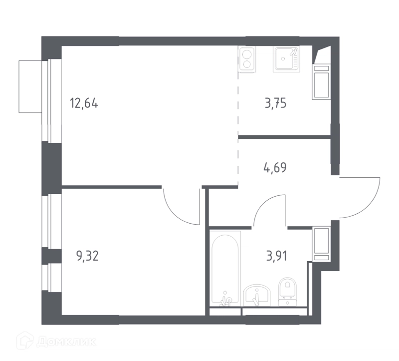 1-комнатная квартира 34.31 м² Пятницкие Луга