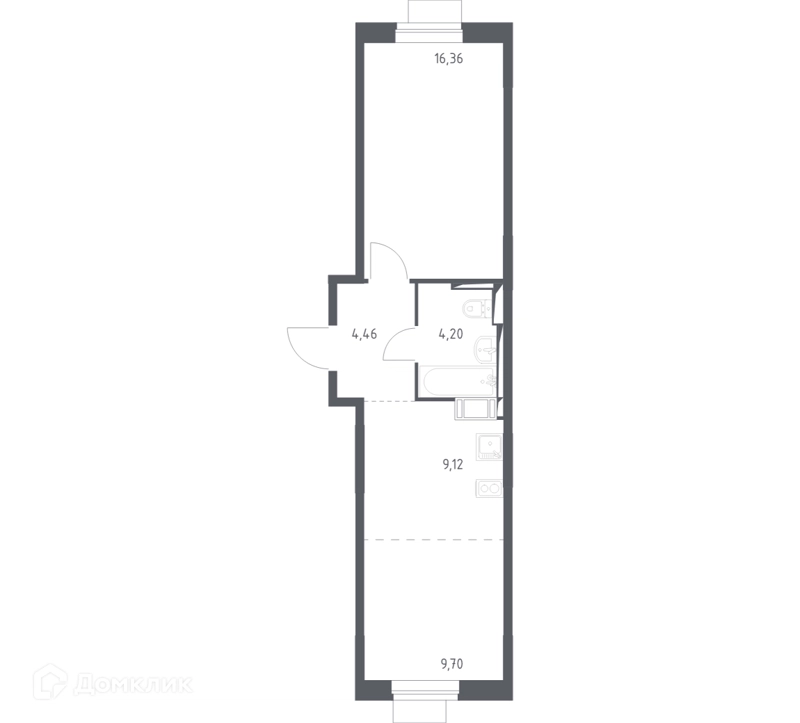1-комнатная квартира 43.84 м² Пятницкие Луга