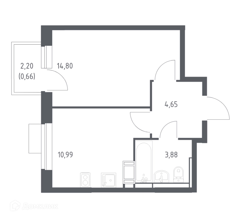 1-комнатная квартира 34.98 м² Пятницкие Луга