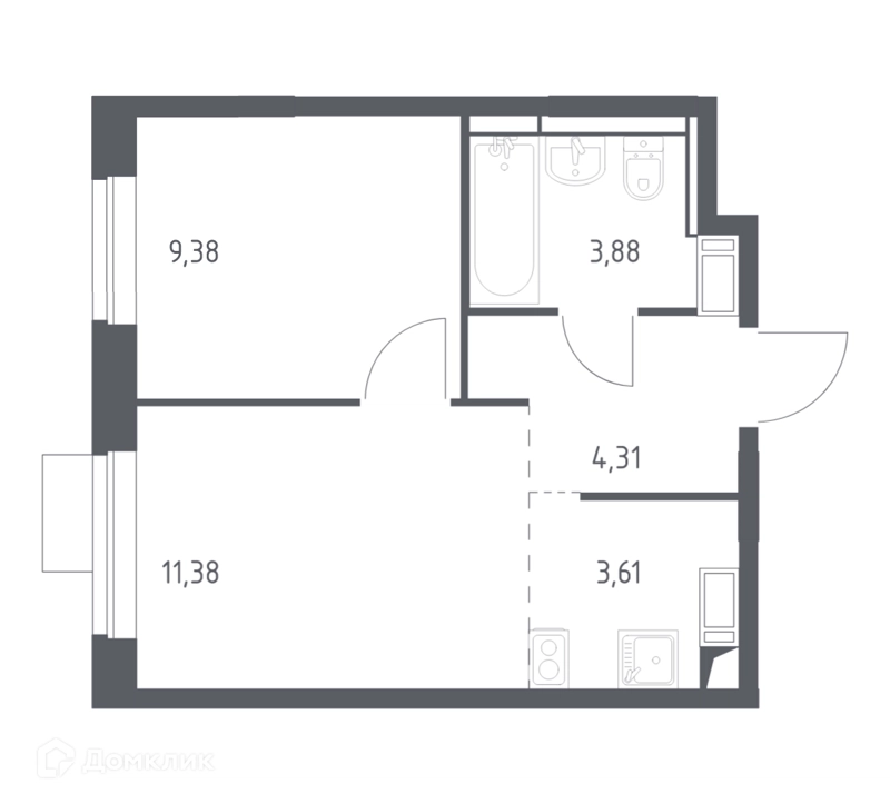 1-комнатная квартира 32.56 м² Пятницкие Луга
