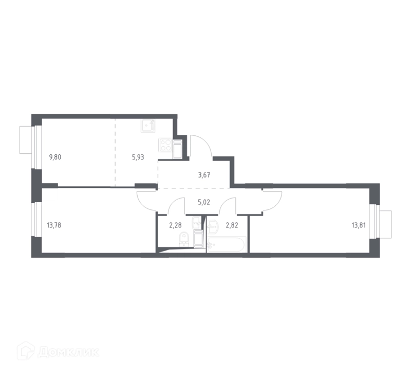 2-комнатная квартира 57.11 м² Пятницкие Луга