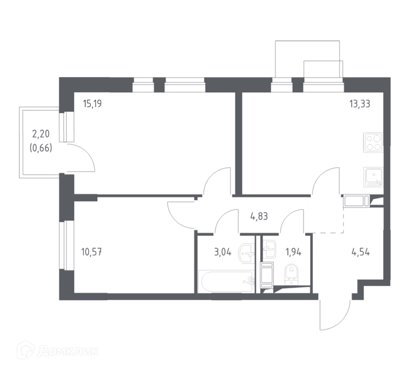 2-комнатная квартира 54.1 м² Пятницкие Луга