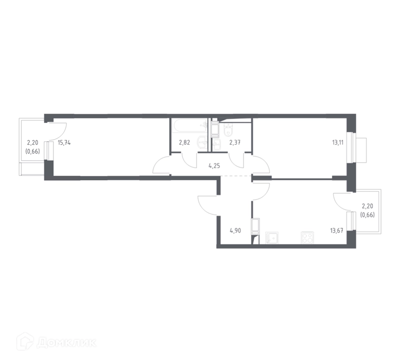 2-комнатная квартира 58.18 м² Пятницкие Луга