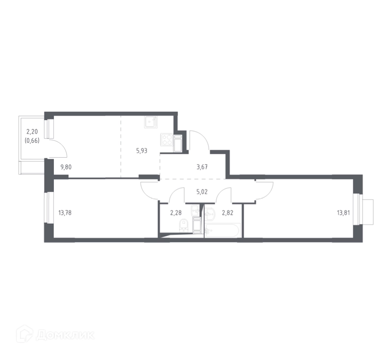 2-комнатная квартира 57.77 м² Пятницкие Луга