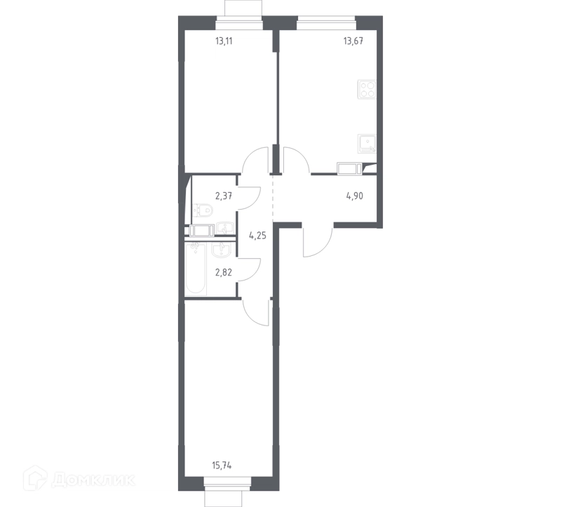 2-комнатная квартира 56.86 м² Пятницкие Луга