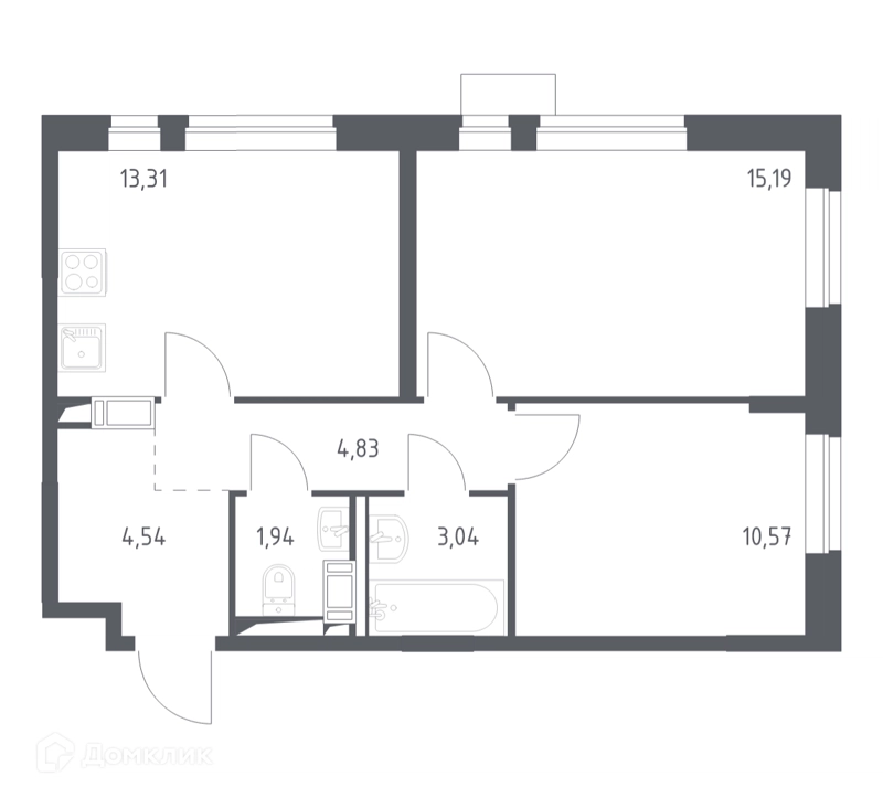 2-комнатная квартира 53.42 м² Пятницкие Луга