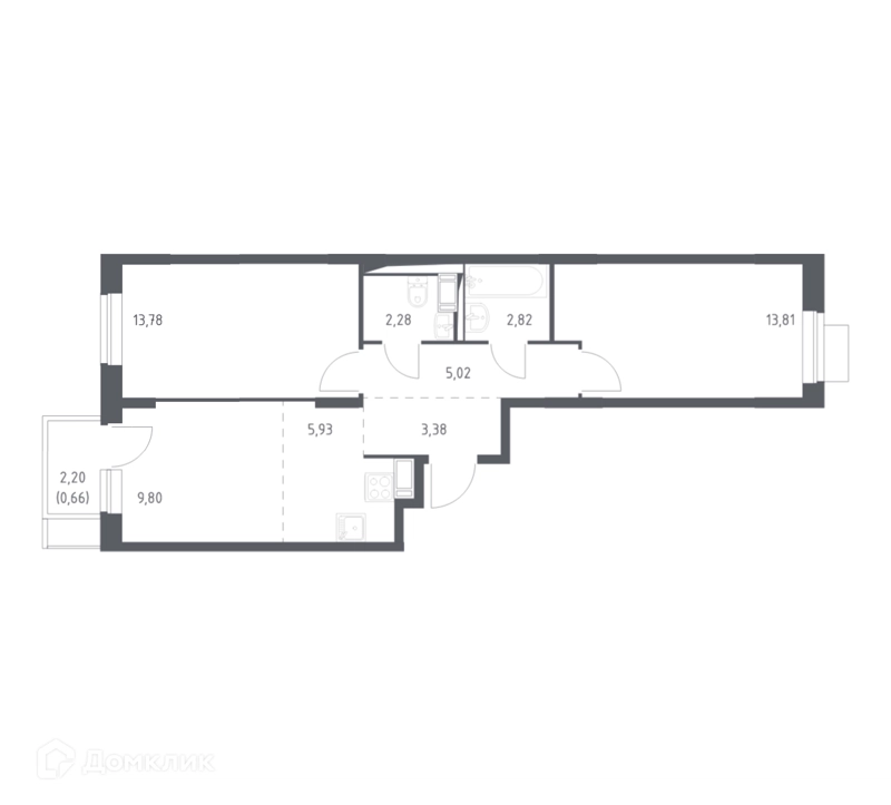 2-комнатная квартира 57.48 м² Пятницкие Луга