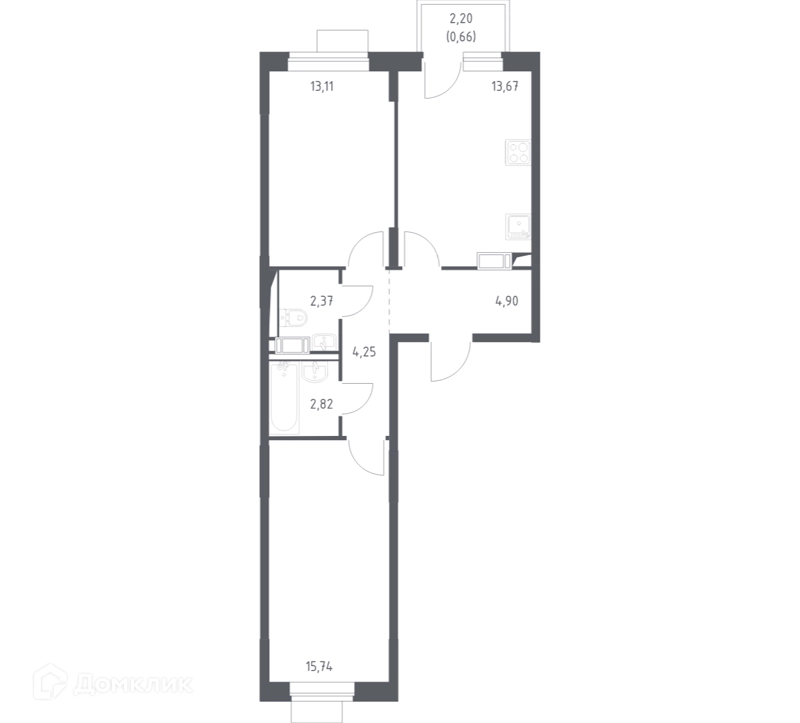 2-комнатная квартира 57.52 м² Пятницкие Луга