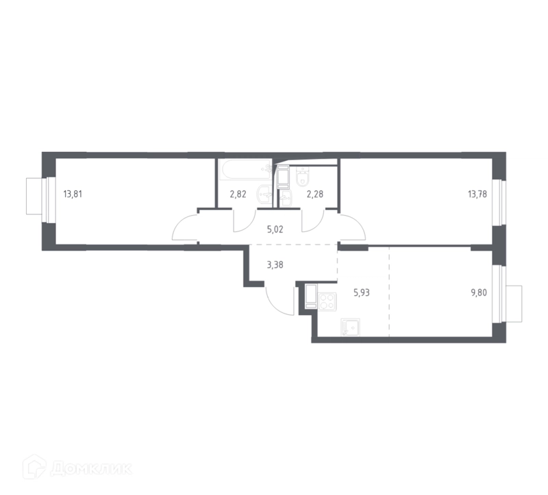 2-комнатная квартира 56.82 м² Пятницкие Луга