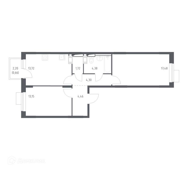2-комнатная квартира 59.87 м² Пятницкие Луга