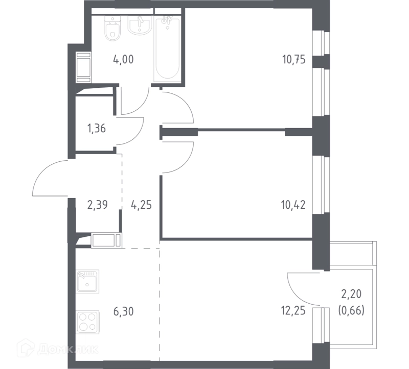 2-комнатная квартира 52.38 м² Пятницкие Луга