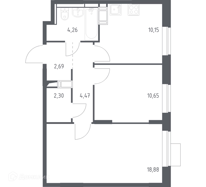 2-комнатная квартира 53.4 м² Пятницкие Луга