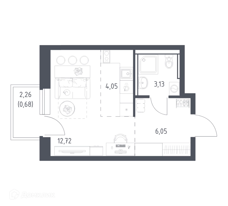 Студия 26.9 м² Егорово парк
